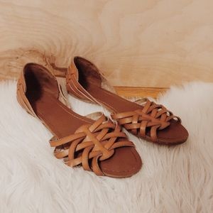 Missing leather woven flats
